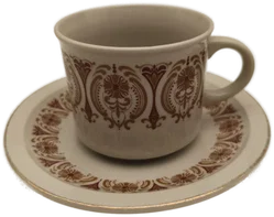 Set: 6 Kaffeetassen mit Untertassen, Vintage, Steingut, Retro 70er/80er – Vorschau 2
