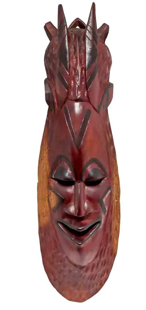 Große Wandmaske ca. 60 cm – geschnitzt, rotbraun mit schwarzer Bemalung – Bild 1