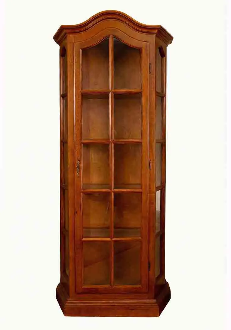 Klassische Glasvitrine, Massivholz, 1-türig, 75x40x190 cm, Vintage - Bild 1