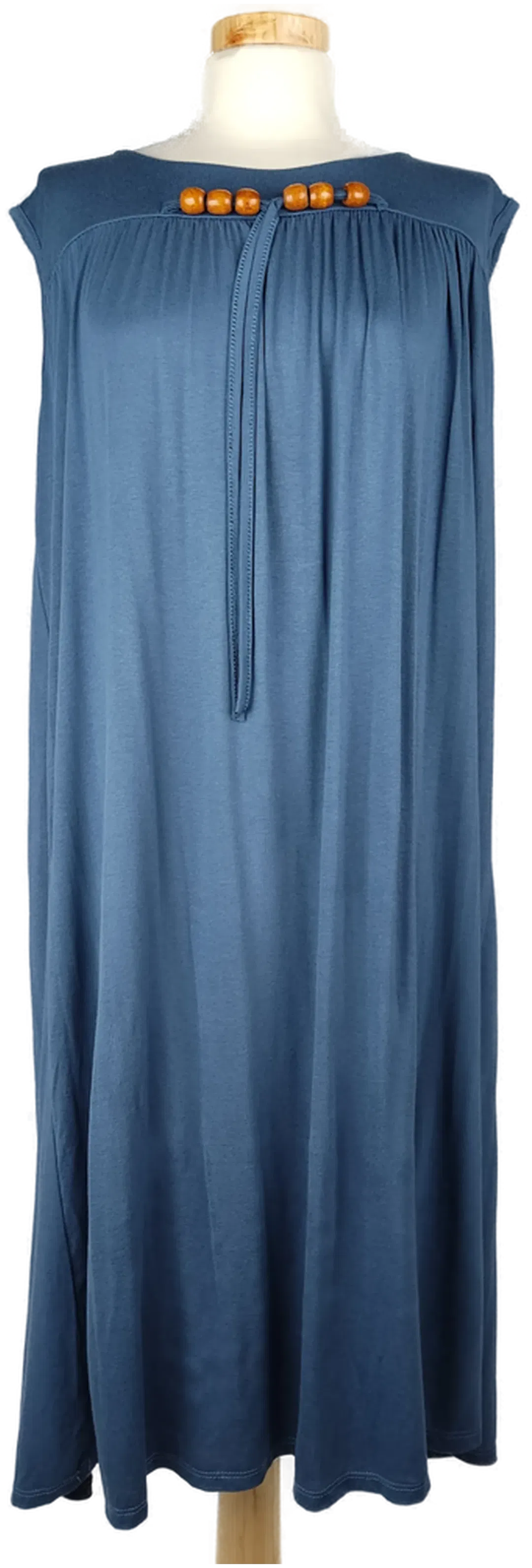  Made in Italy Damen Midi-Sommerkleid blau mit Holzperlen - L/40 - Bild 1