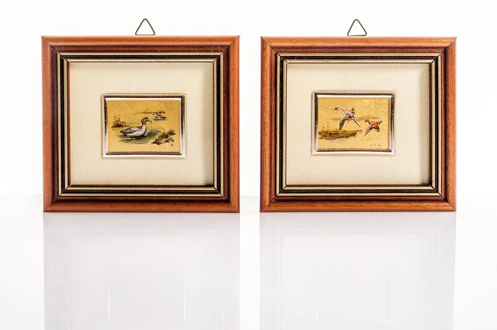 2 Kunst Miniatur Lithografien auf Goldfolie 960  - Bild 3