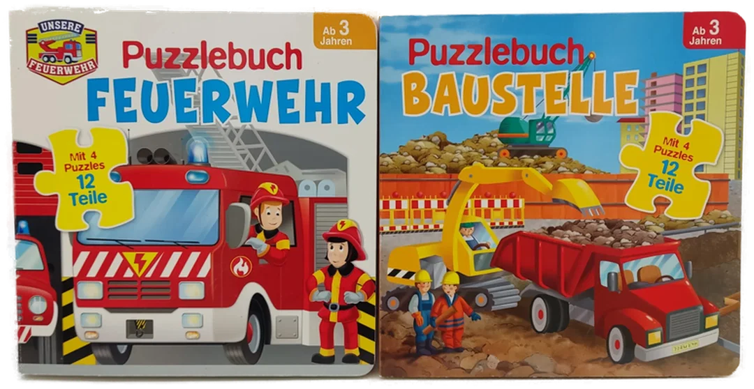  Puzzlebücher 2 Stück Feuerwehr und Baustelle – Bild 1