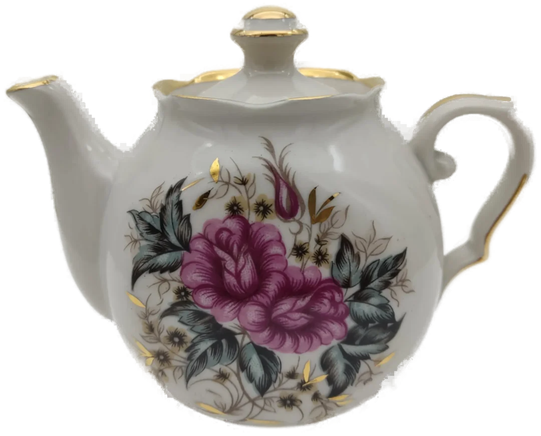 Porzellan-Teekanne mit Blumenmotiv und Gold aus Kiew | Ukrainischer Sammlerstück - Bild 1