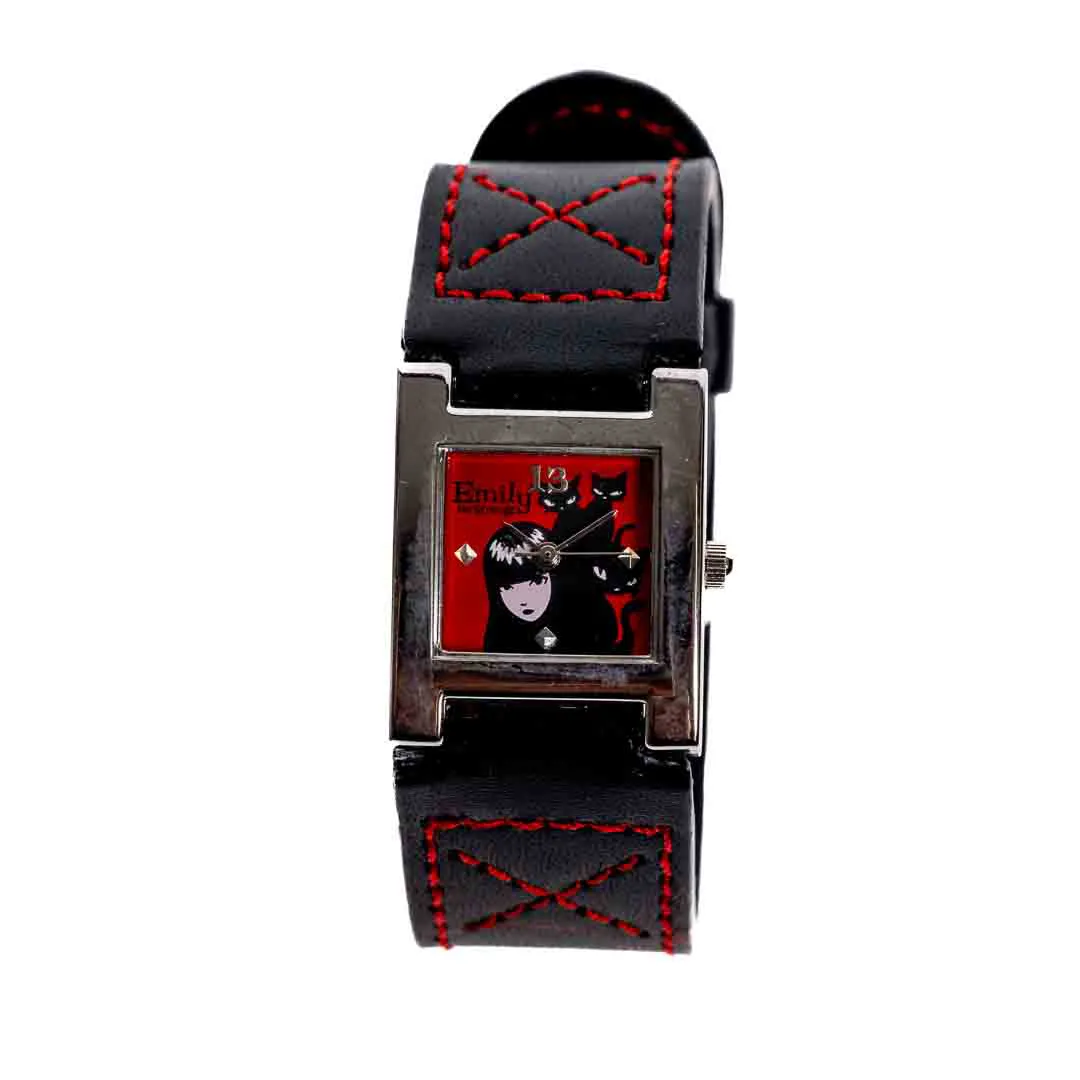 Emily the Strange Armbanduhr mit Box – Schwarz/Rot Design – Bild 3