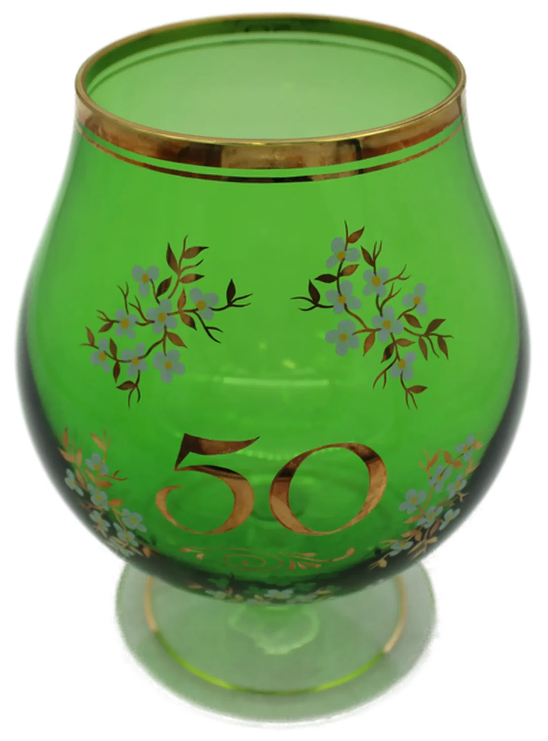 Großer Cognac-Schwenker – Jubiläumsglas „50“ – grün, mit Golddekor – Bild 2