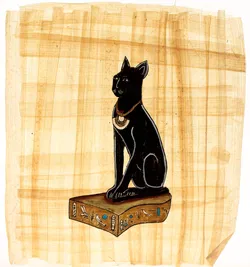 Ägyptisches Papyrusbild – Göttin Bastet, handgemalt, 26 × 22,5 cm, mit Originalhülle - Bild 1