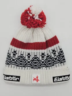 Eisbär Strickhaube, rot/weiß/schwarz