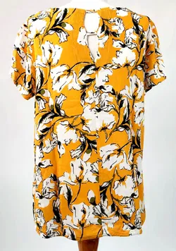 ICHI Damen Blusenshirt kurzärmlig gelb mit Blumenmuster - Gr. M/38 - Bild 2