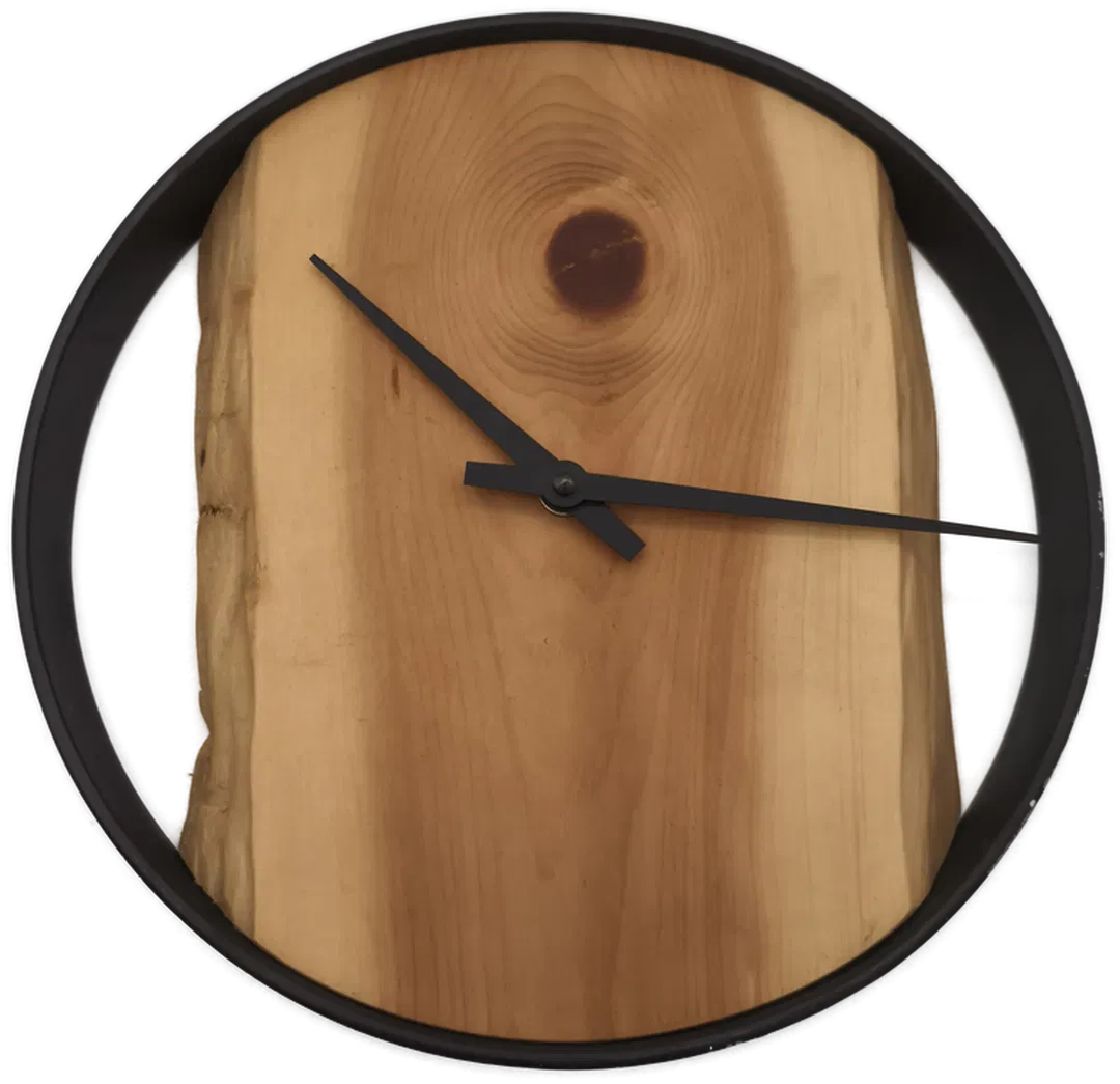 Holzwanduhr mit Stahlring - Bild 1