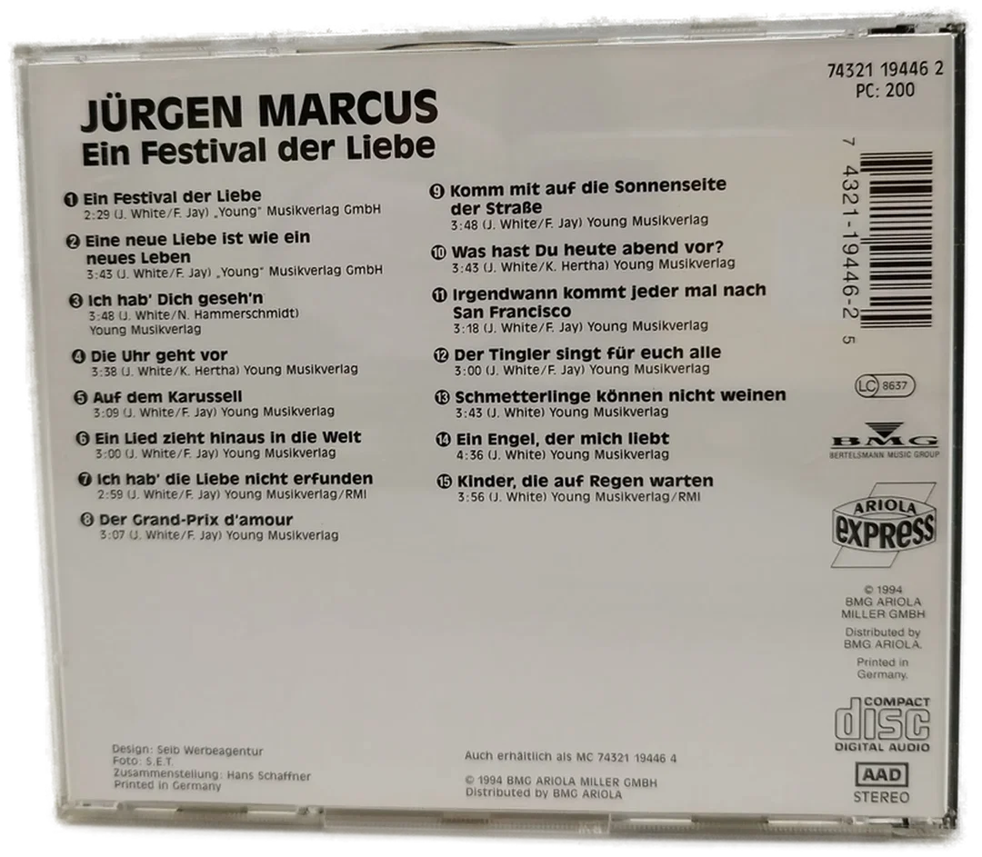 Jürgen Marcus - Ein Festival der Liebe CD / 1994 – Bild 2