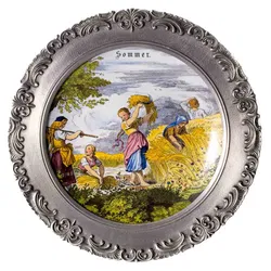 Porzellan Wandteller mit Zinnrahmen Sommer ⌀ 23cm - Bild 1