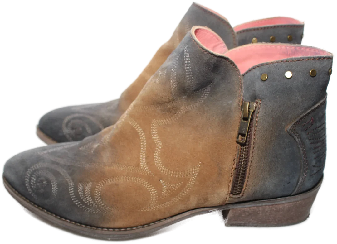 Damen Stiefeletten Wildlederoptik – Grau-Braun, Gr. 41, Western-Stil – Bild 2
