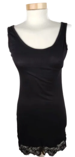 Longtop ärmellos mit Rundhalsausschnit, schwarz mit Spitzen, Größe S (geschätzt) - Bild 1