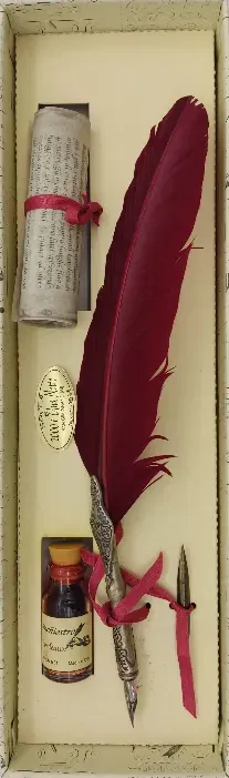 Kalligraphie-Set aus Gänsefeder- in bordeaux mit verzierten Schaft - Bild 1