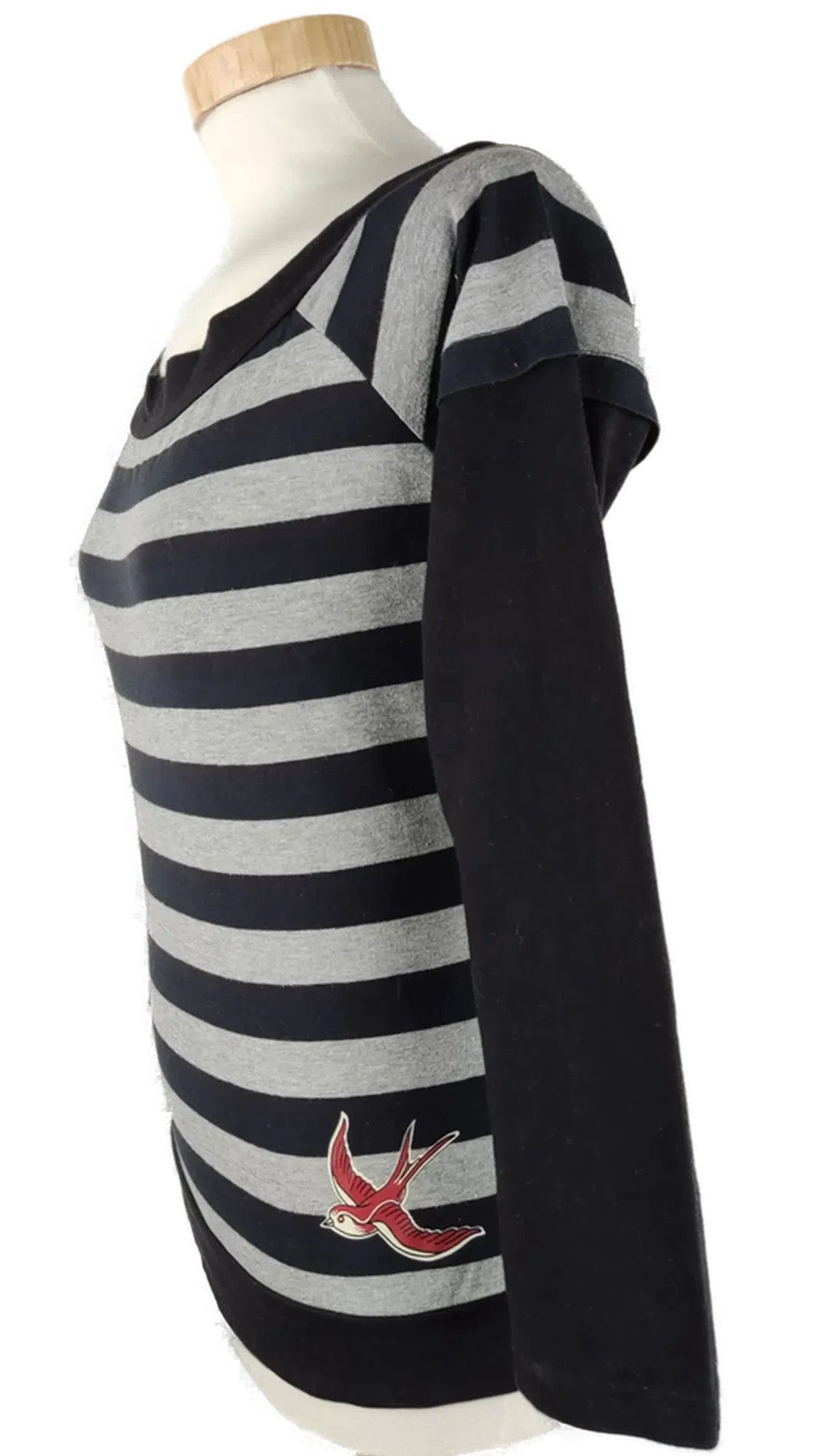 T-Shirt 'King Kerosin', 3/4 Arm mit Rundhalsausschnitt, grau/schwarz gestreift, Größe S – Bild 2