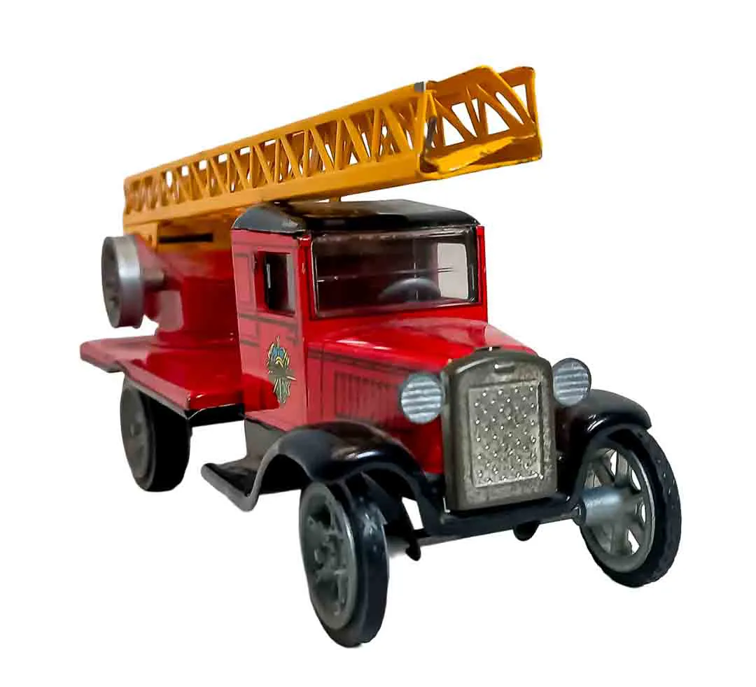 Vintage Feuerwehr Leiterwagen Blechauto 21 cm rot - Bild 3
