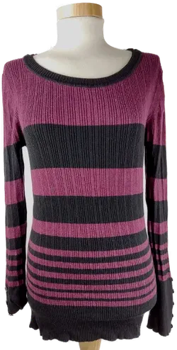 Pullover 'Blind Date', langarm mit Rundhalsausschnitt, brombeer/schwarz gestreift, Größe S - Bild 1