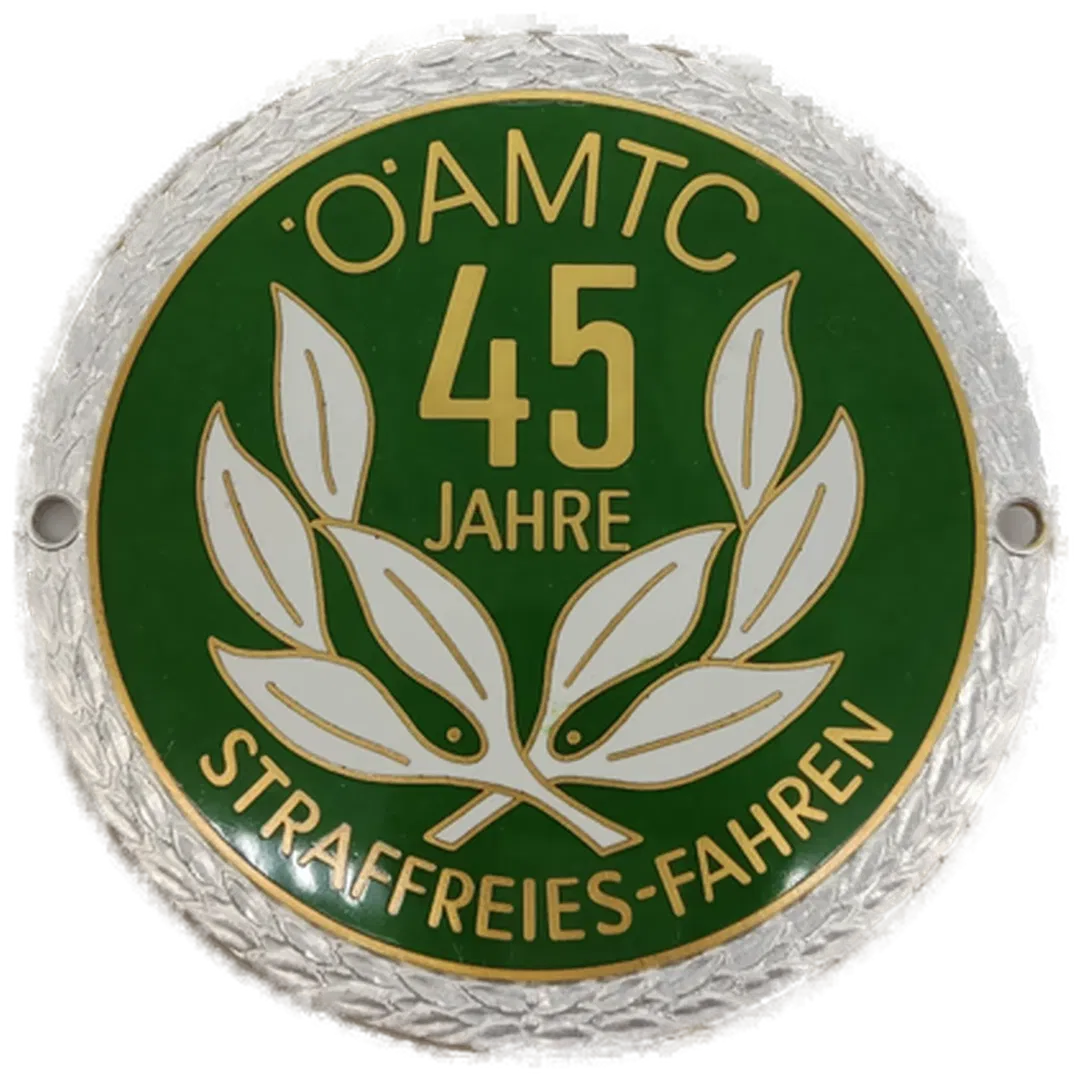 Silberne ÖAMTC 45 Jahre Jubiläums-straffreies Fahren-Autoplakette, Ø 8 cm - Bild 2