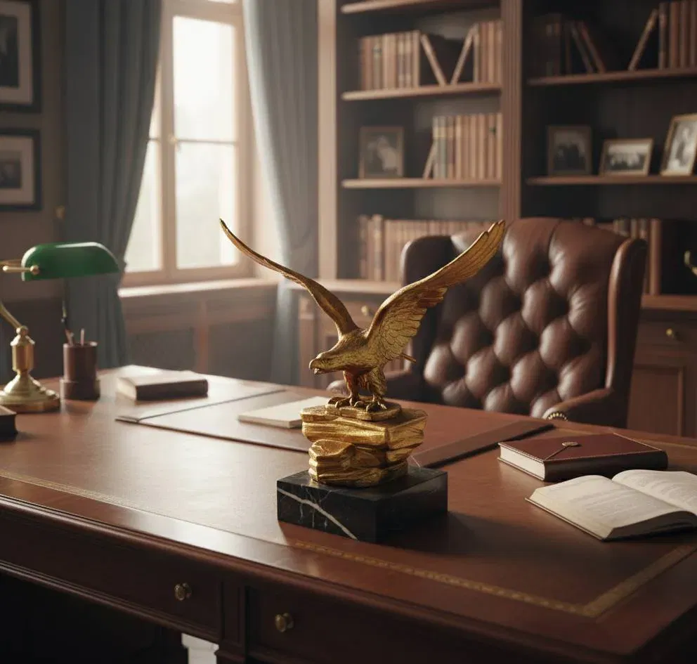 Massive Adler Figur aus Metall auf Marmorsockel – ca. 23 x 21 cm – dekorative Skulptur - Bild 4