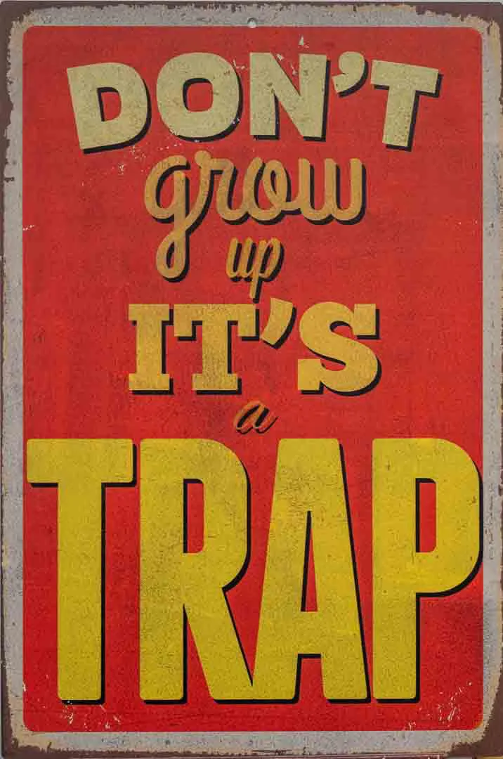 Vintage Blechschild „Don’t grow up it’s a trap“ 30x45 cm - Bild 1
