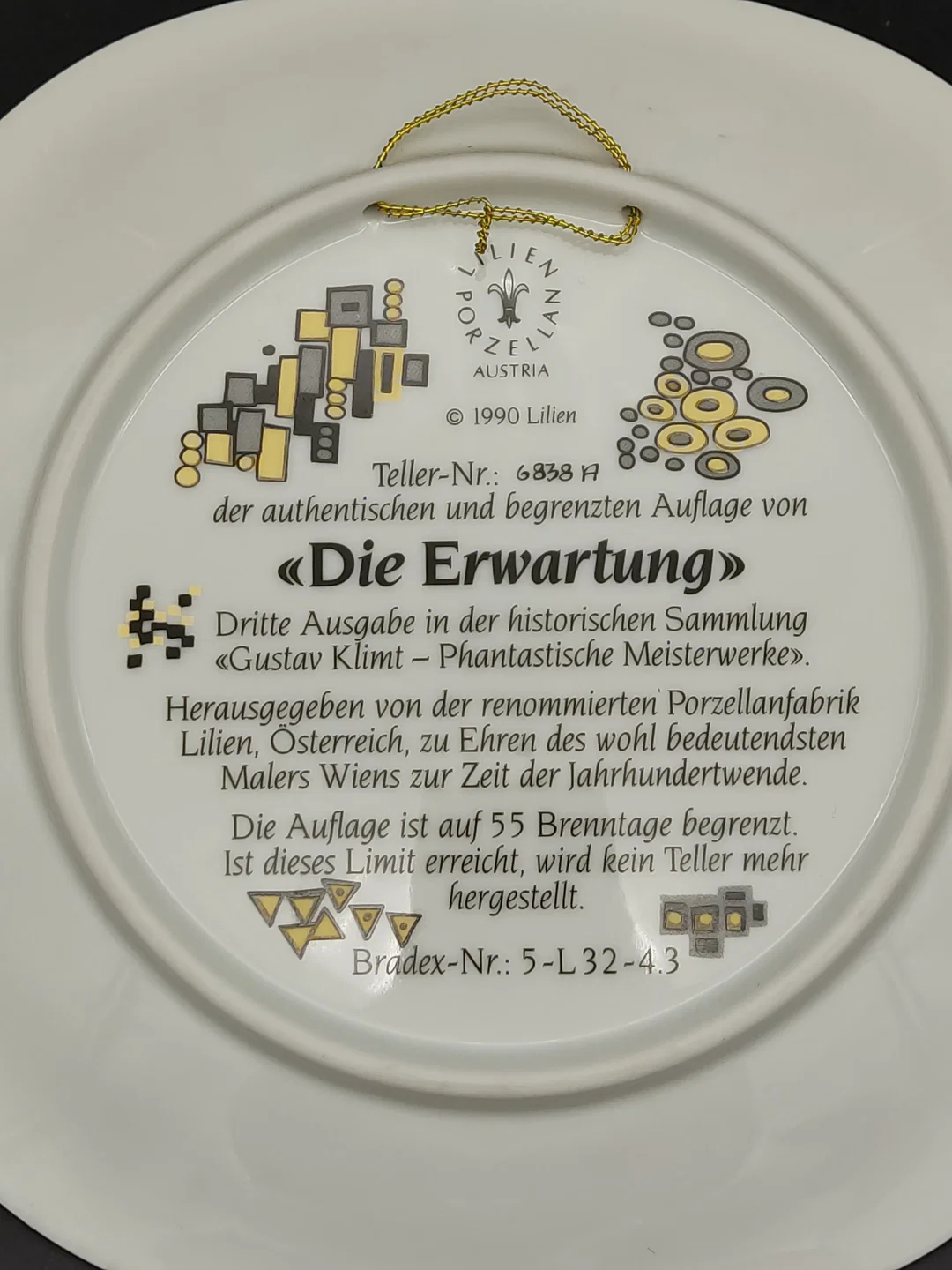 Lilien Porzellan - Sammelteller "Die Erwartung" Gustav Klimt / Teller-Nr.: 6838 A – Bild 3