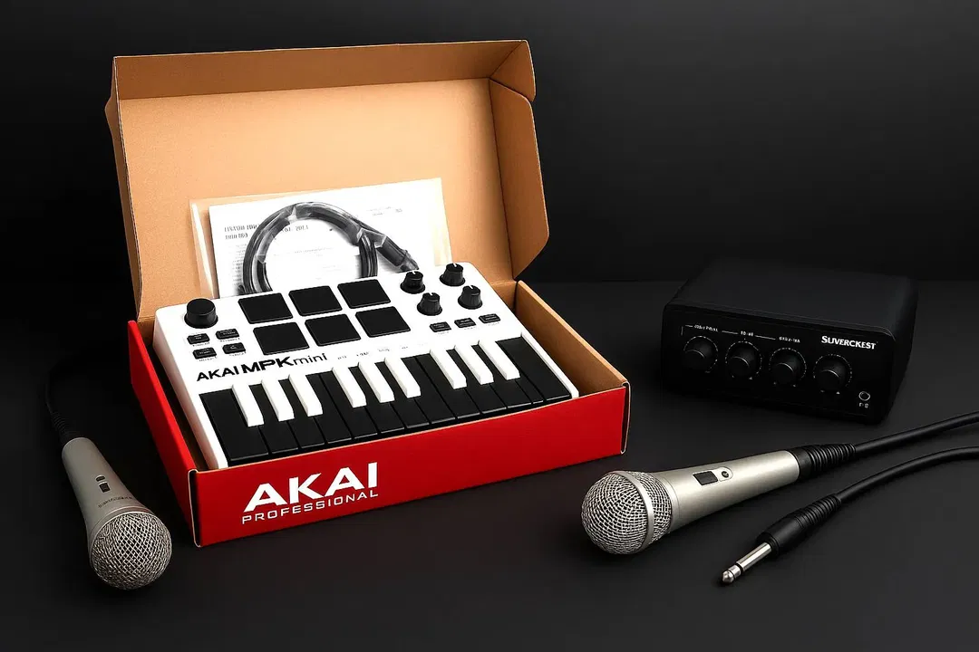 Akai MPK mini Special Edition MIDI Keyboard Controller + 2 Stk. SilverCrest Mikrofone + SilverCrest Audio/Video-Mixer bzw. Verstärker-Einheit - Bild 4