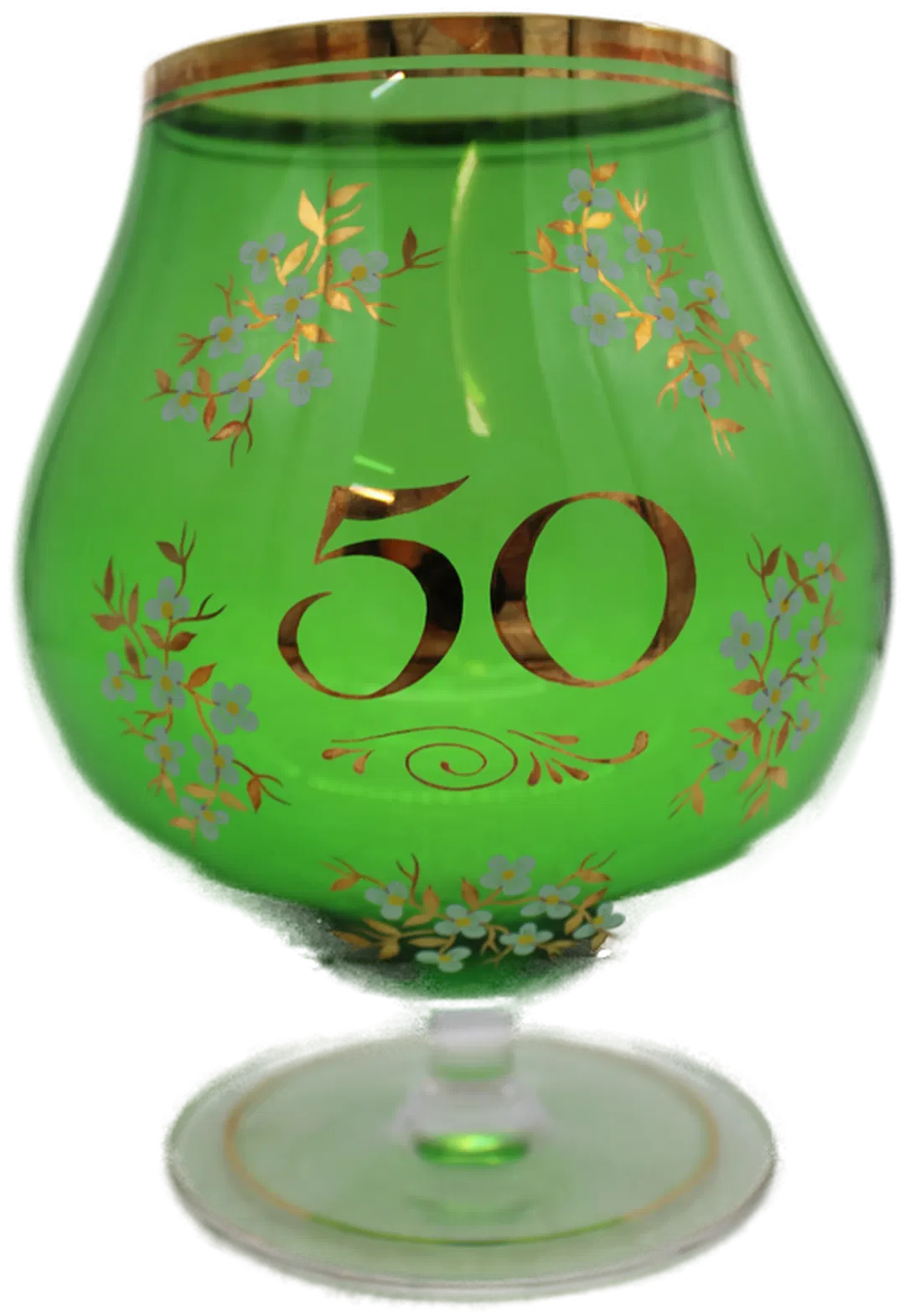 Großer Cognac-Schwenker – Jubiläumsglas „50“ – grün, mit Golddekor - Bild 1