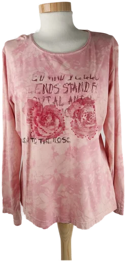 T-Shirt "'X-Mail", langarm mit Rundhalsausschnitt, rosa mit Aufdruck, Gr. L