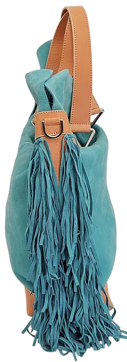 Max V. Koenig Damen Lederhandtasche mit Fransen, türkis/beige - Höhe ca. 37 cm  - Bild 2