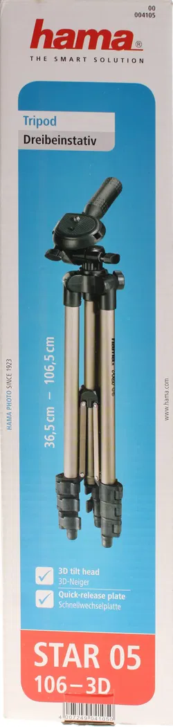 Hama STAR 05 (106-3D) Dreibeinstativ — 36,5–106,5 cm, 3-D Neiger, Schnellwechselplatte - Bild 4