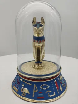 'The sacred  bast cat' Porzellan mit Glaskuppel & Zertifikat von Franklin Mint | Ägyptischer Schatz – Vorschau 3