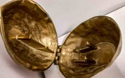 Vintage Messing Dose Walnuss groß massiv Schatulle – Vorschau 3