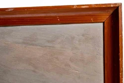 Rustikales Ölbild Bauernhof mit Berg,  Landschaftsmotiv in braunem Holzrahmen - Bild 3