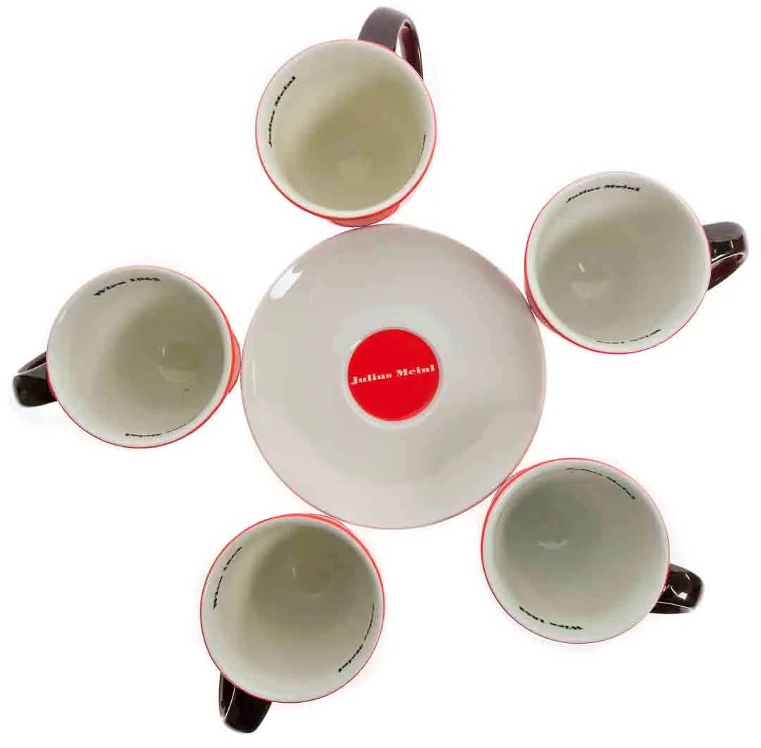 JULIUS MEINL 10-teiliges Set aus Kaffee- und Untertassen in rot-weiß-braun – Bild 2