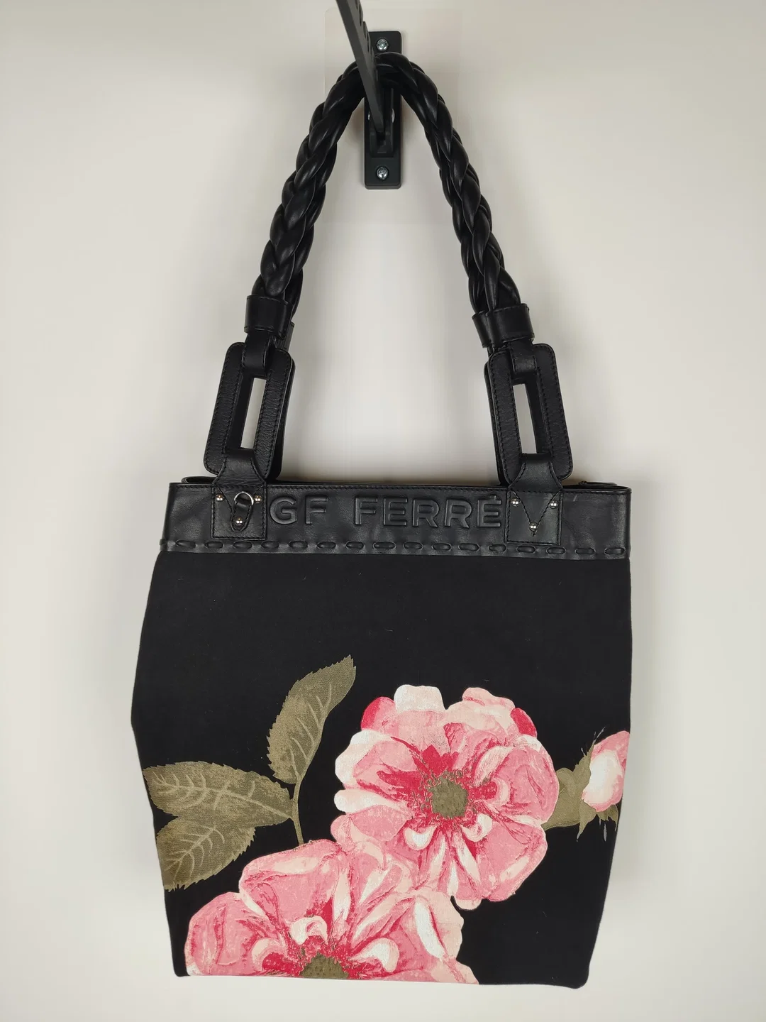 GF FERRE Tote Bag / Shopper, Nylon mit hochwertigen Lederapplikationen und geflochtenen Leder-Trageriemen – Bild 2