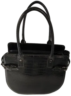 Damenhandtasche schwarz, Lederimitat mit Krokoprägung - Bild 4