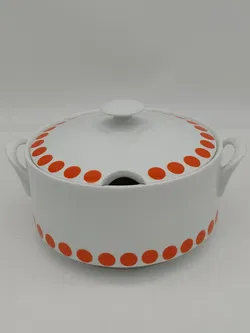 Vintage-Suppentopf  - weiss/orange gemustert - Bild 2
