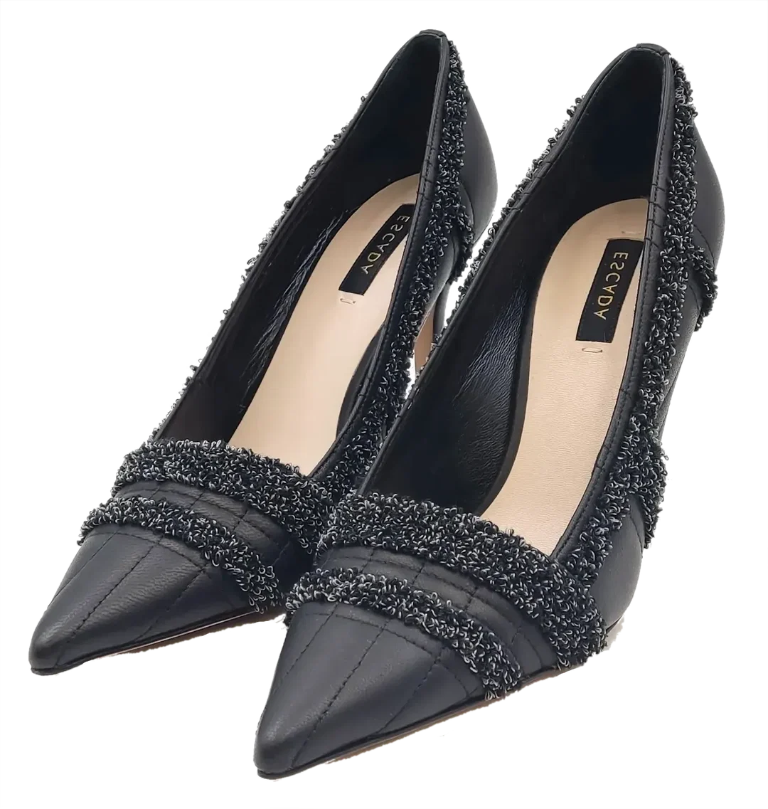 Escada Damen Lederpumps schwarz mit Tweed Besatz Gr. 37 - Bild 1