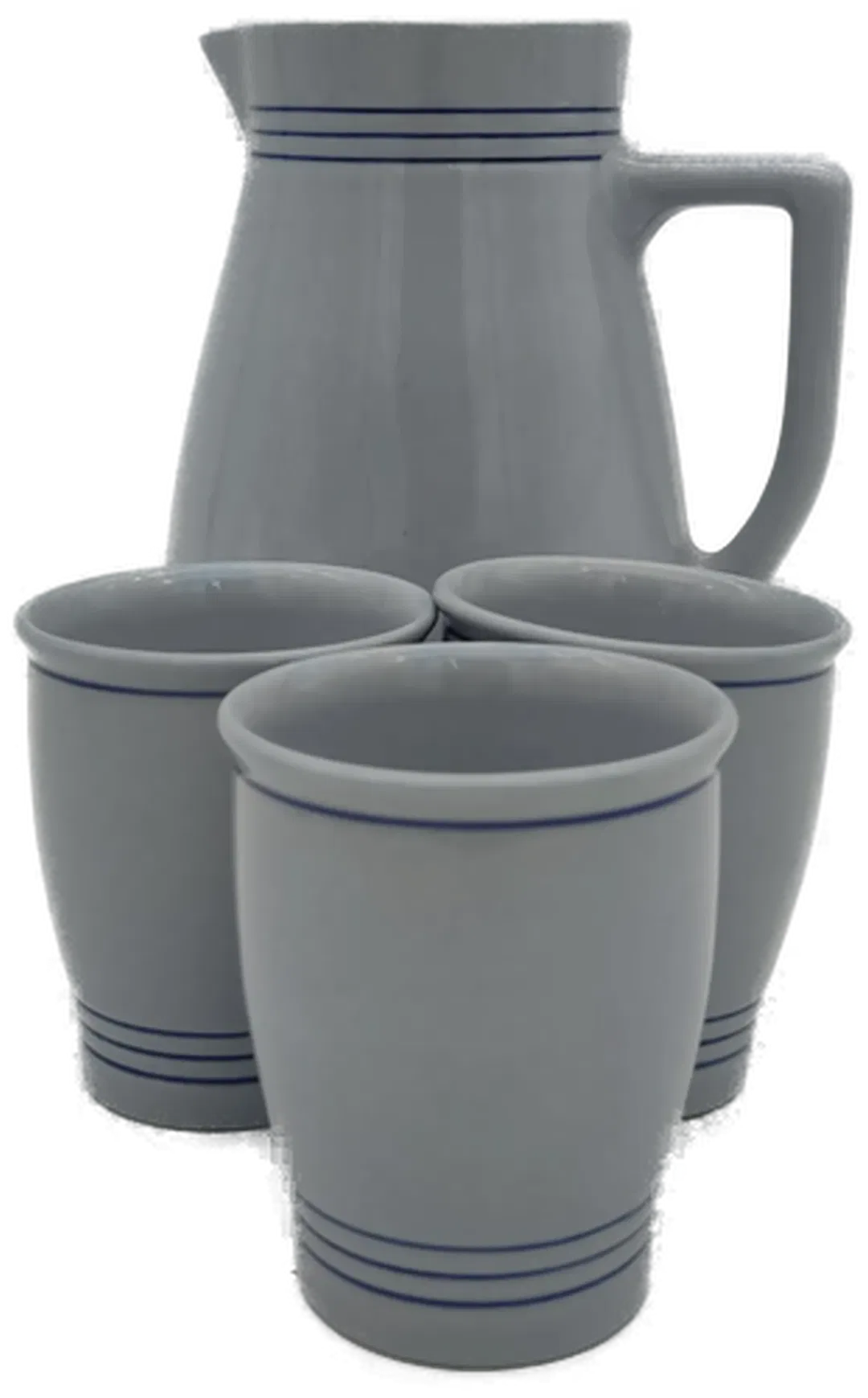 Lilien Porzellan Set (1 Krug+3 Becher) hellblau mit Streifen Vintage - Bild 4