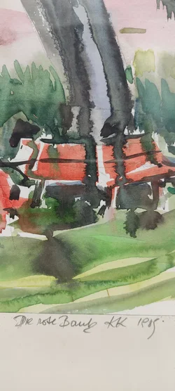 Gerahmtes Aquarell Bild 'Die Rote Bank' -1915 | Vintage-Schatz - Bild 3