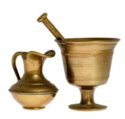 Antikes Set – Messing Mörser mit Stößel & kleine Kanne | Deko Sammlerobjekte - Bild 3