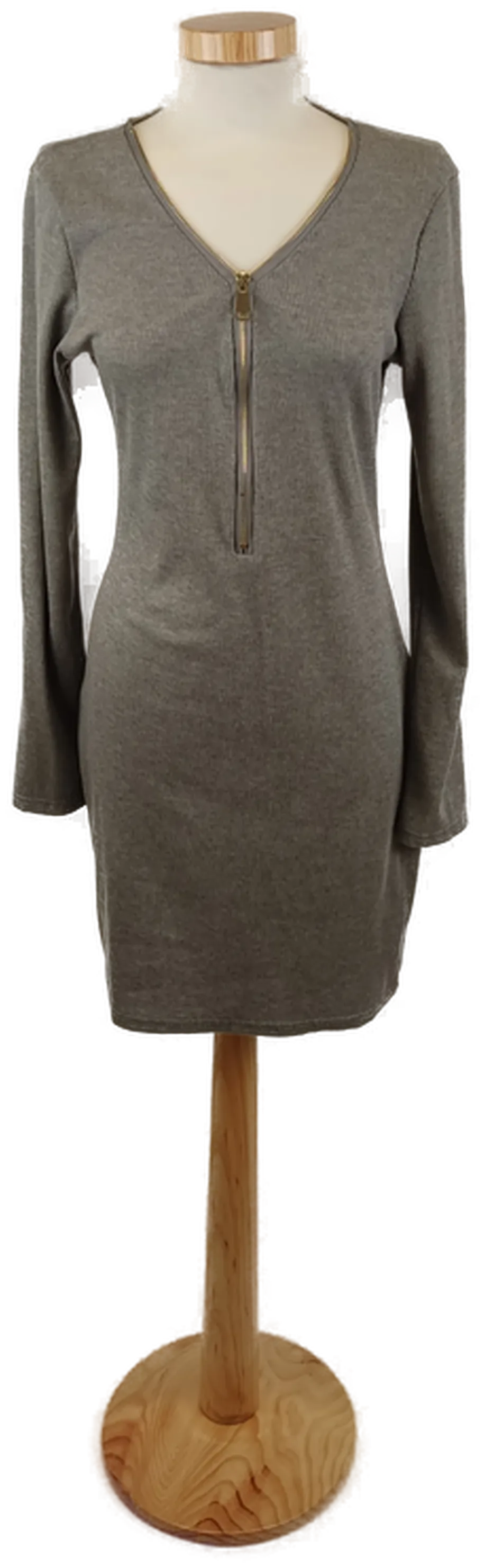Damen Langarm Shirtkleid Feinripp mit Zipp, Grau, Gr. M - Bild 1