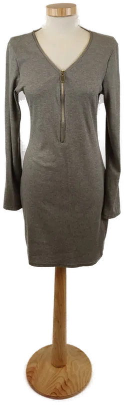 Damen Langarm Shirtkleid Feinripp mit Zipp, Grau, Gr. M - Bild 1