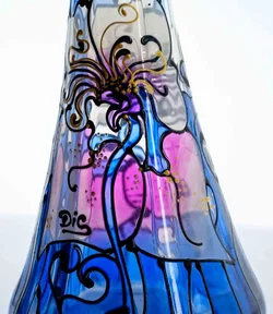Handbemalte Glasvase mit Blumenmotiv in Blau und Lila 30 cm – Vorschau 2