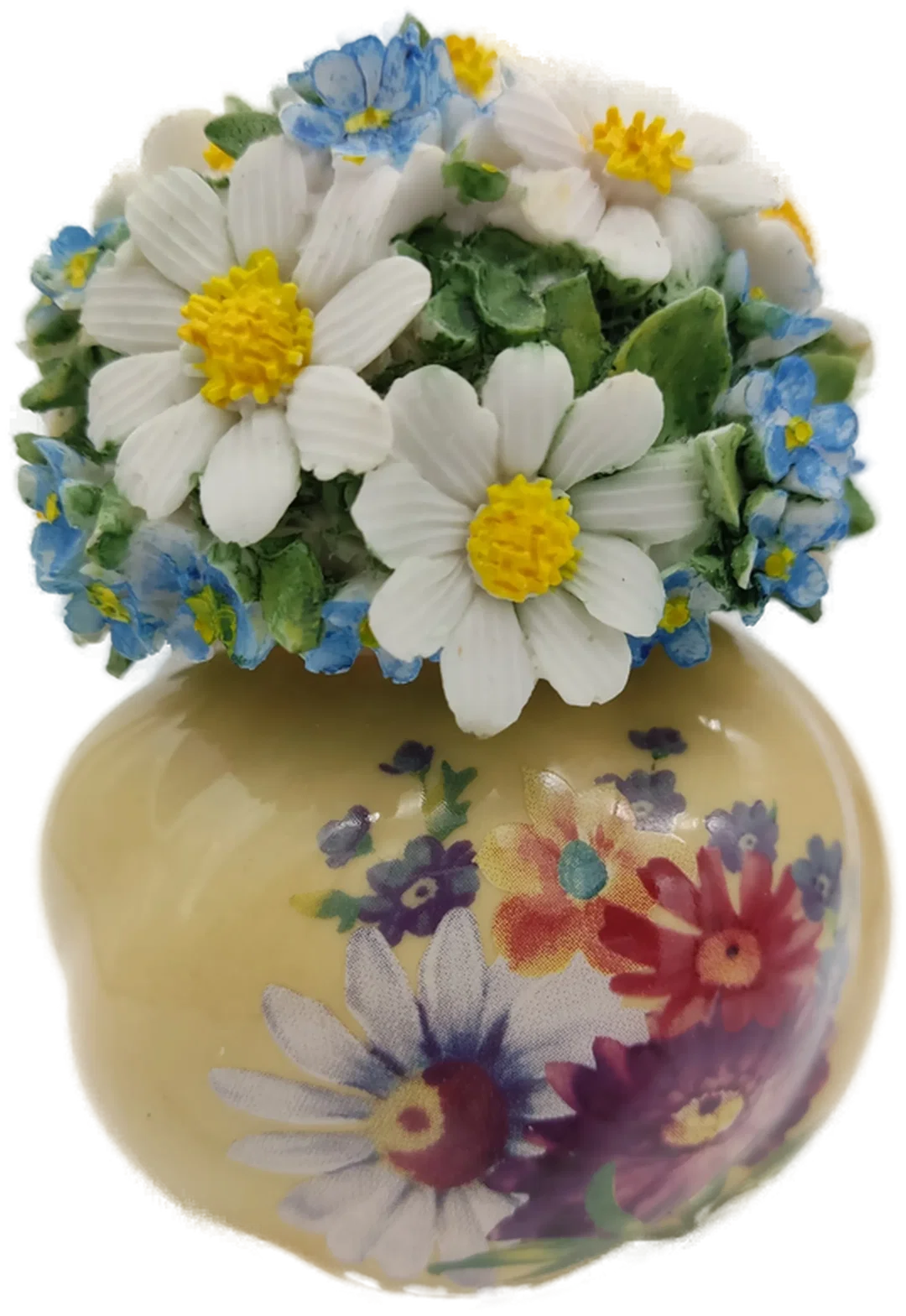 Decko "Miniblumenvase mit Blumenstrauß - Margeriten und Vergissmeinnicht", weiß/bunt, Größe ca. 12 x 8 cm – Bild 2