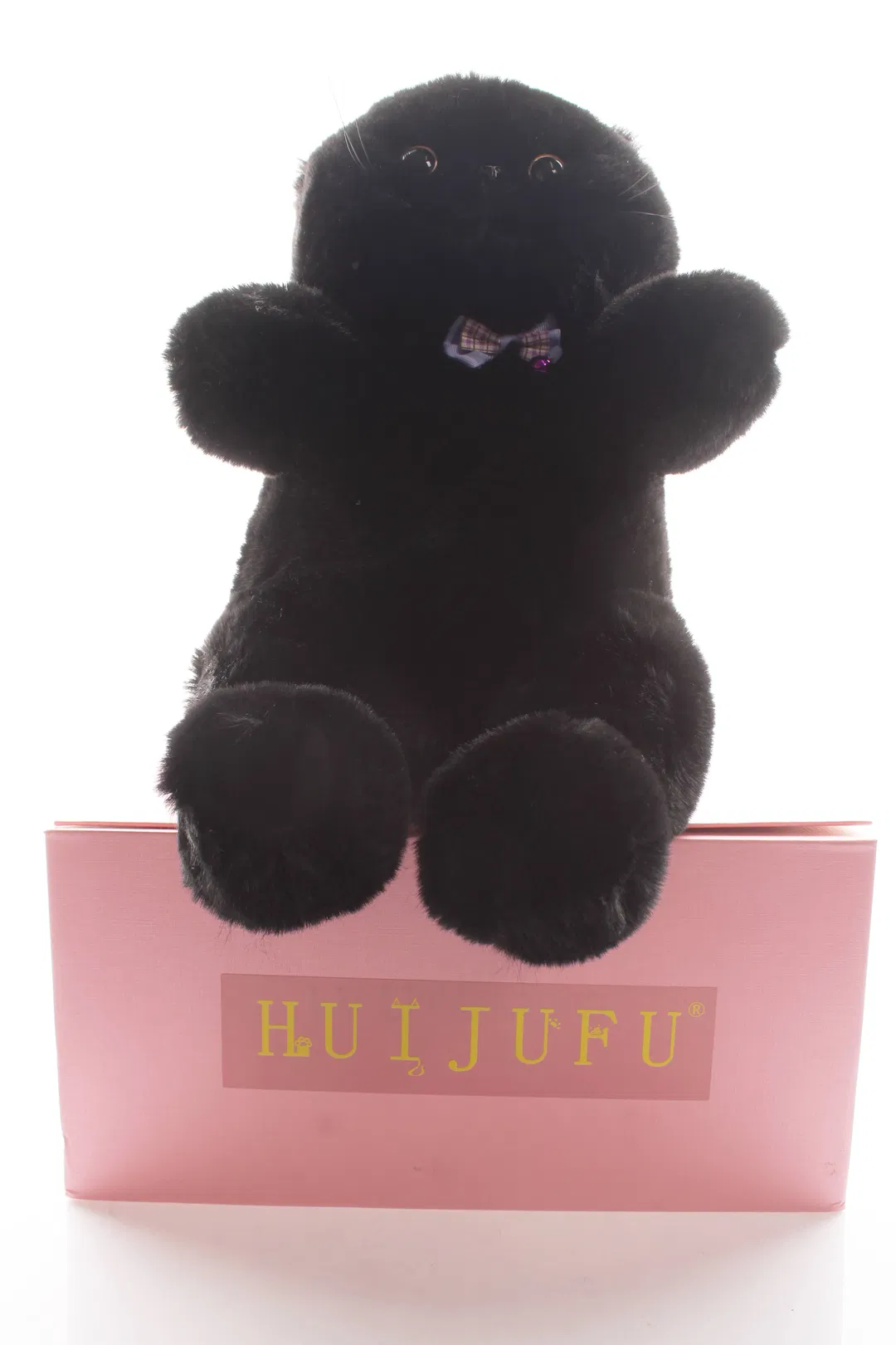 Schwarzer Plüschkater mit Schleife in Geschenkbox – HUIJUFU - Bild 4