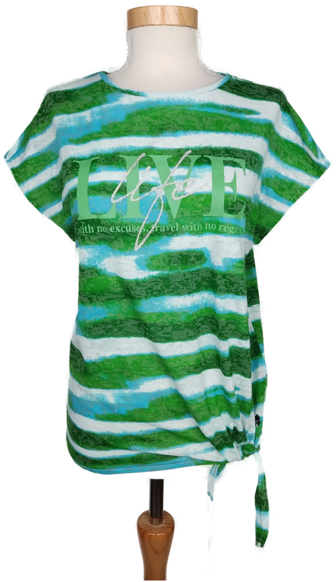 Sa. Hara Damen T-Shirt blau/grün/weiß gestreift - S/36 - Bild 1