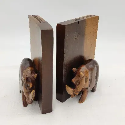 Buchstützen aus Holz Nashorn - Bild 4