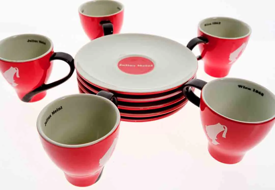 JULIUS MEINL 10-teiliges Set aus Espresso- und Untertassen in rot-weiß-braun – Bild 4