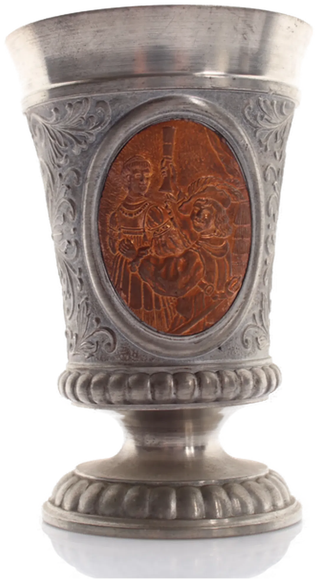 Historischer Zinnbecher mit Relief & Holzintarsie - Bild 1